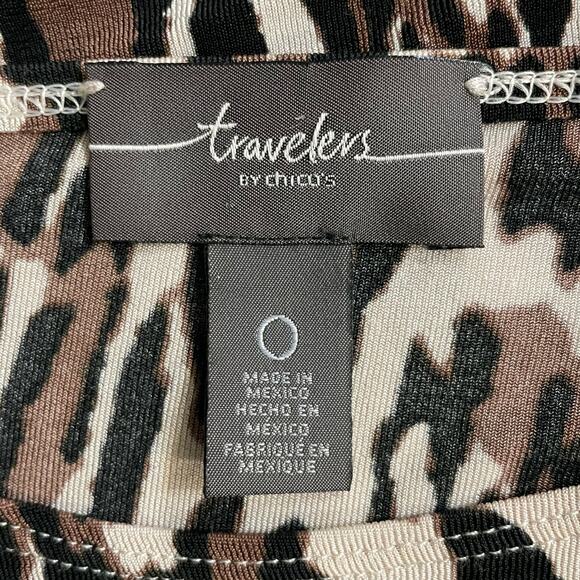 Chicos Travelers Top Leopard Animal Print Asymmetrical Slinky Size 0 US Small - Picture 3 of 8